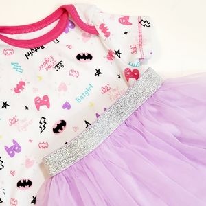 2 pcs Batman Print Onesie & Garanimals Purple Tutu Skirt Size 0-3M